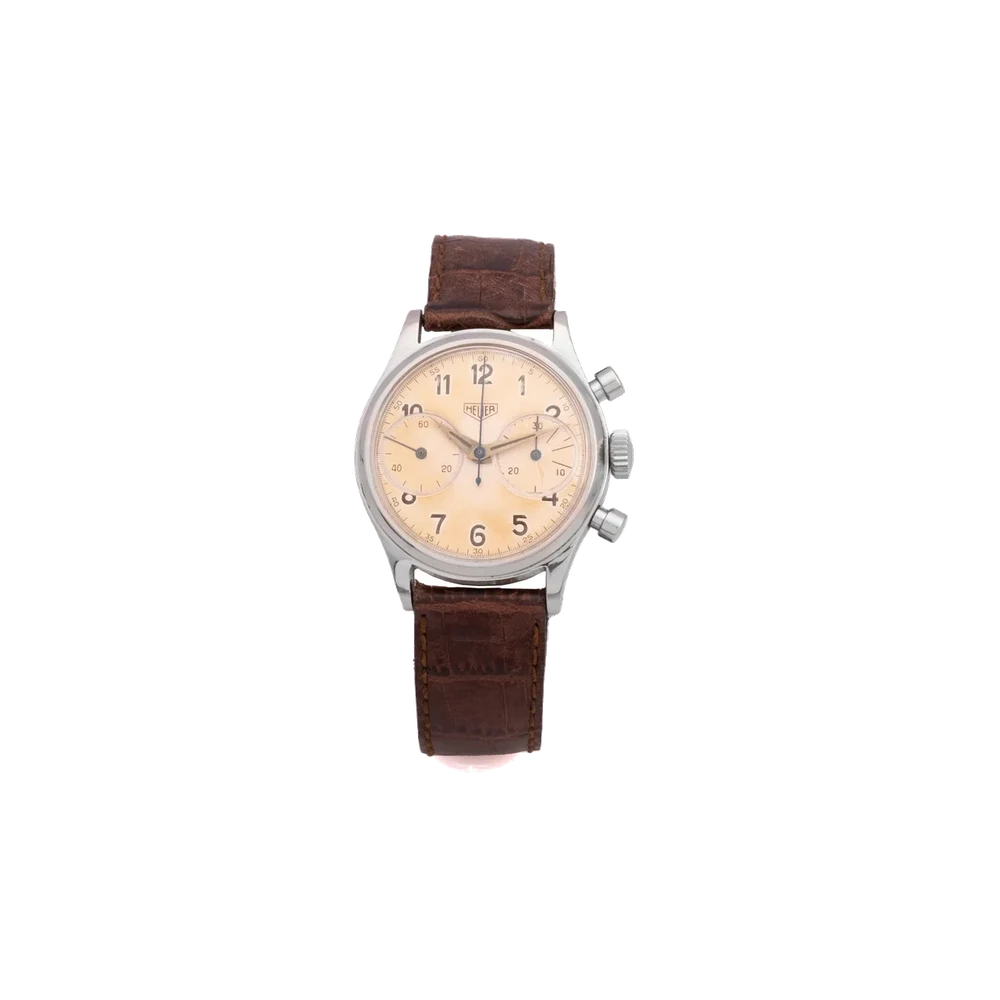 Heuer HEUER REF. 405, CHRONOGRAPH, MINUTE COUNTER, SILVER “SALMON PATINA” DIAL, CALIBRE LANDERON 13; STAINLESS STEEL kol saati