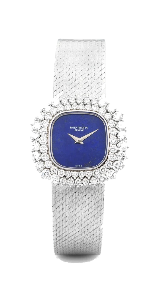 Patek Philippe PATEK PHILIPPE, REF. 4362, LAPIS DIAL, WHITE GOLD AND DIAMONDS A fine and rare, manual wind, 18k white gold and diamond wristwatch with lapis dial. kol saati