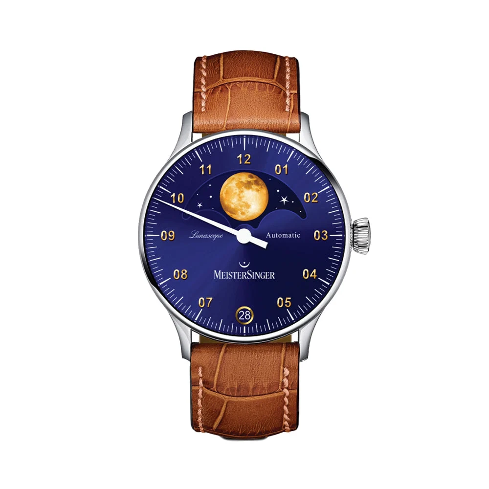 Meistersinger Lunascope 40mm - Sunburst Blue and Gold on Leather Strap LS908G 40 mm kol saati