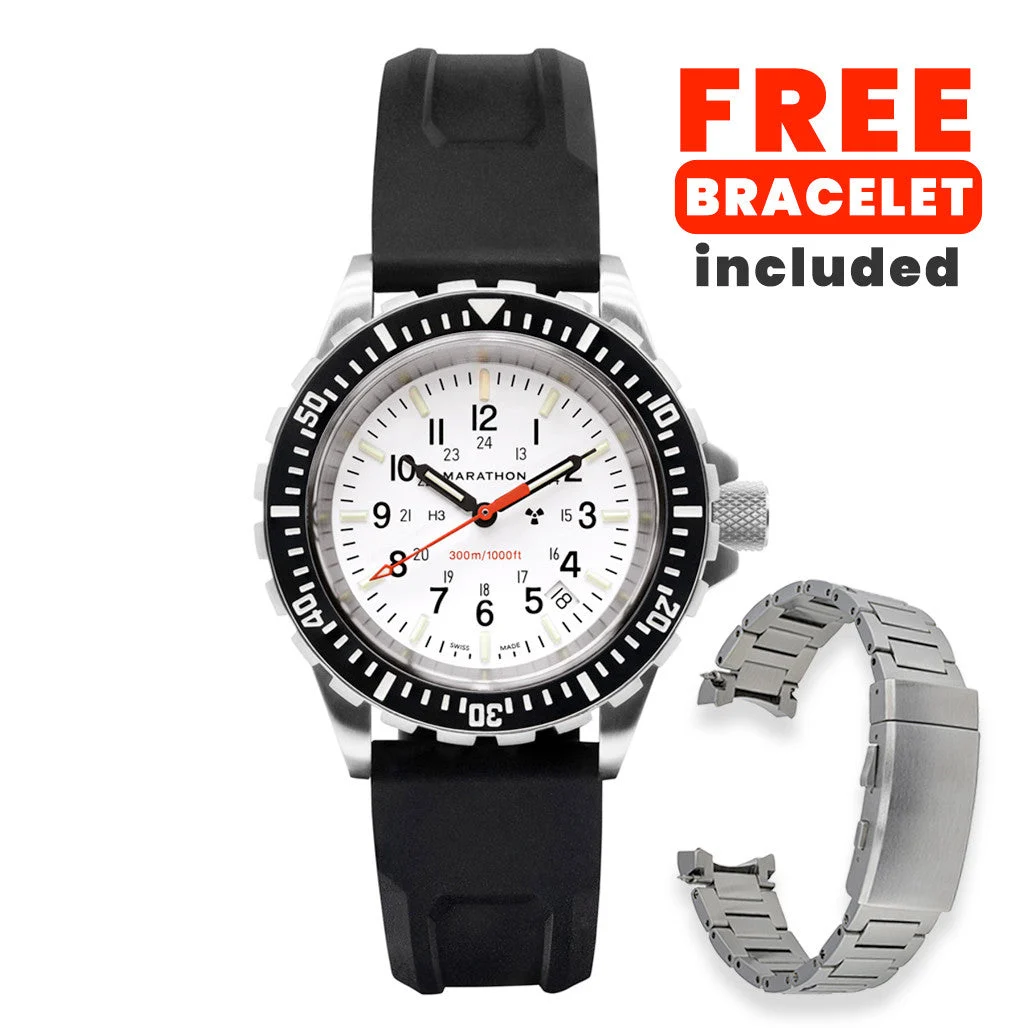 Marathon Swiss Made TSAR Quartz Military Divers Watch with White Dial #WW194007-WD kol saati