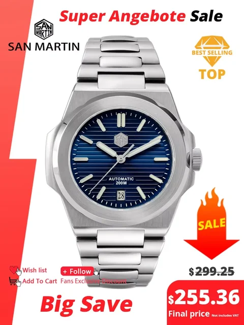 San Martin Top Band Men Diving Watch Fashion Classic Lu San Martin 42mm Top Band Men Divin
