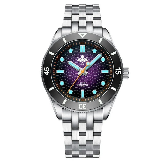 Phoibos Wave Master Automatic Dive Watch Purple No Date #PY053HN kol saati