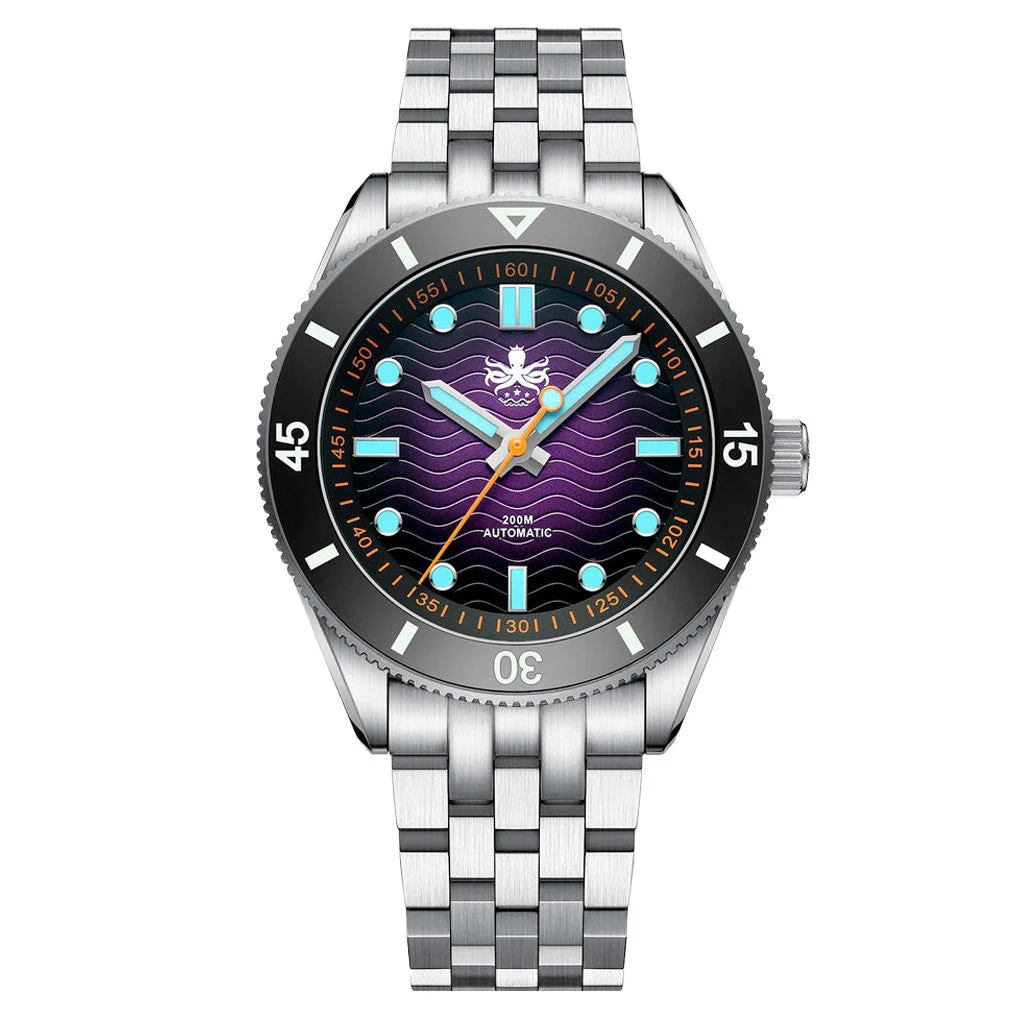 Phoibos Wave Master Automatic Dive Watch Purple No Date #PY053HN 46 mm kol saati