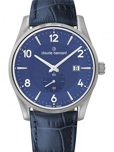 Claude Bernard Blue Dial Quartz Dress Watch with Small Seconds Sub-Dial #65001-3-BUIN 42 mm kol saati