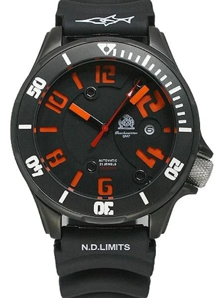 Tauchmeister Black PVD Divers Watch with Off-set Crown T0221 kol saati