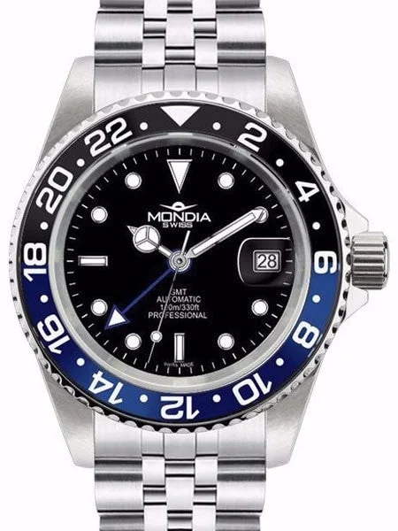 Mondia GMT, Dual-Time Watch with Swiss ETA 2893 Automatic Movement #MS-217-SSBKBL-BK-GCM k