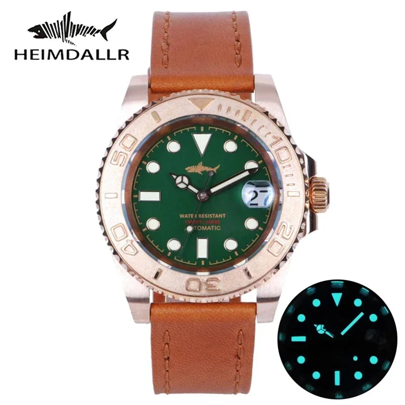Tandorio HEIMDALLR Bronze Diver Watch HMCR21 NH36 Automatic Sapphire BGW-9 Lume 44MM Yachmaster 30Bar 14:100005979#Green-engraved 44 mm kol saati