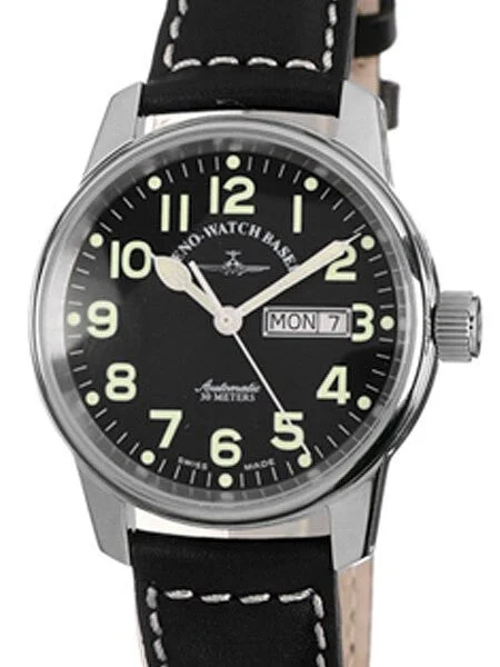 Zeno Day-Date Pilot Watch with Black Dial and Swiss Automatic Movement #6554DD-a1 kol saat