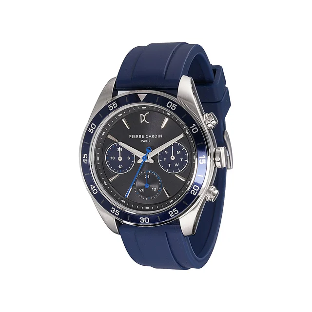 NATION Cristal Men’s 42mm Multifunction Watch - Silver Case, Black Dial with Blue Panda Ey