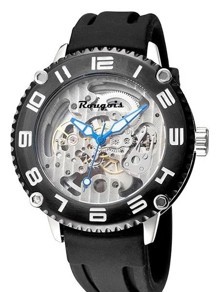 Rougois Skeleton Automatic (self-winding) Watch with Black Bezel 3285M-RB-2 kol saati