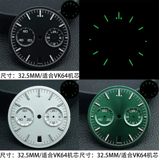 Tandorio Speedmaster Dila 32.5mm two-eye luminous for VK64 quartz movement Chronograph Cus