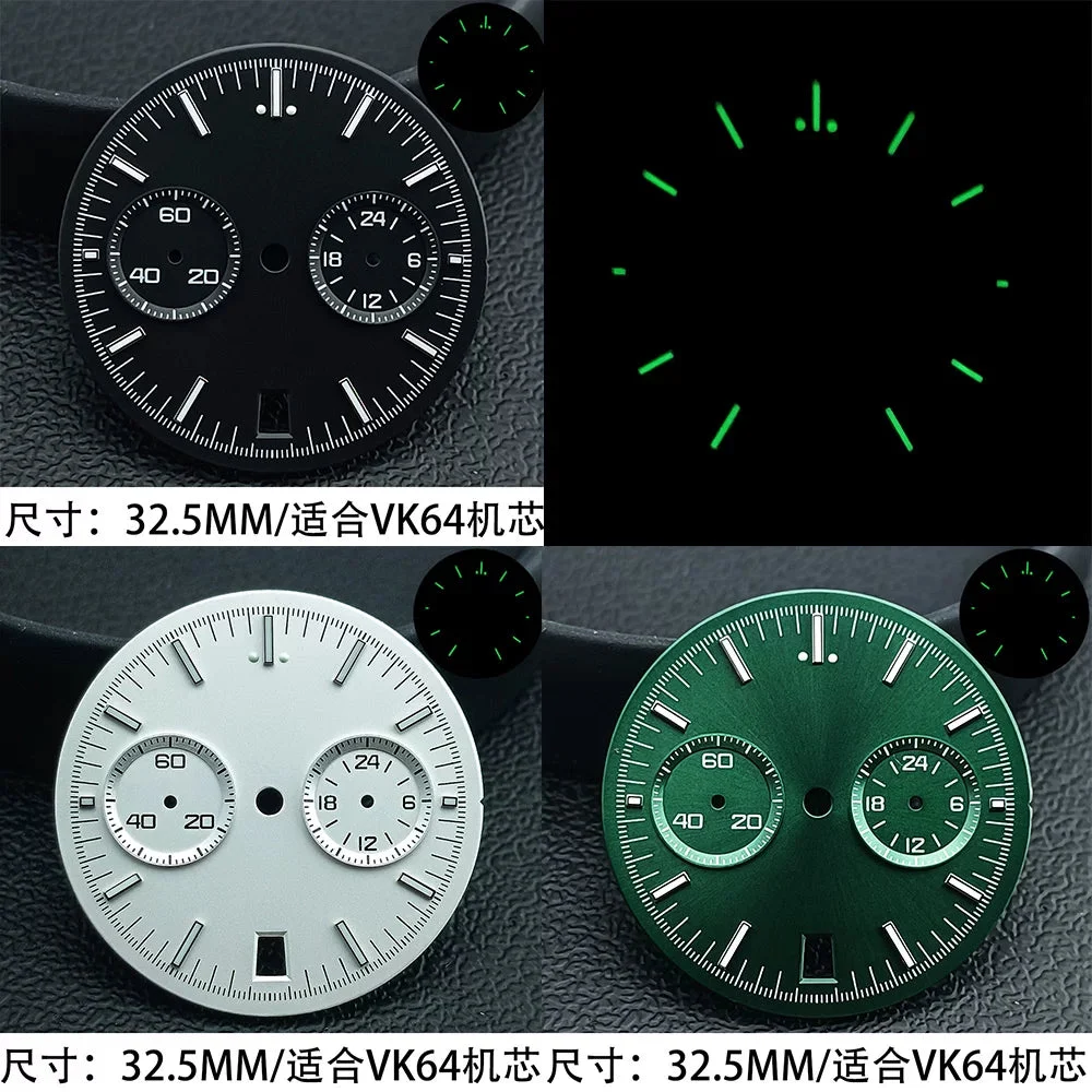 Tandorio Speedmaster Dila 32.5mm two-eye luminous for VK64 quartz movement Chronograph Customizable vk64 hands 5792802357122 32.5 mm kol saati