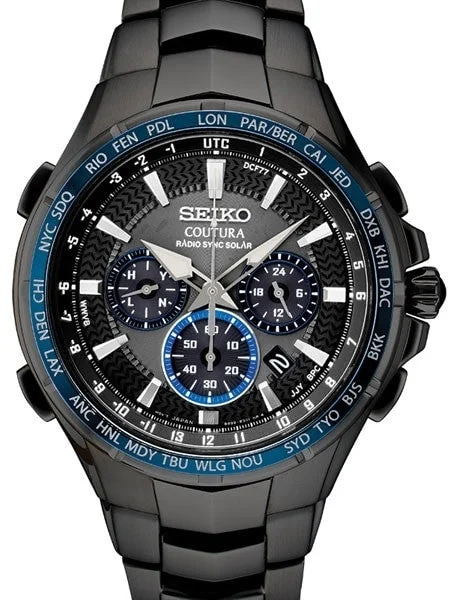 Seiko Coutura Radio Sync, Solar Powered, Chronograph, World Time Watch with Sapphire Crystal #SSG021 44.5 mm kol saati