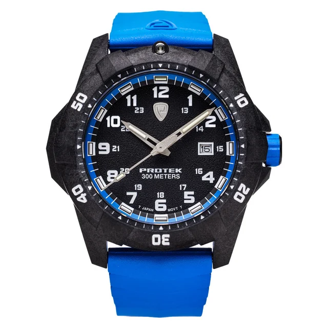 Protek Carbon Composite Tritium Dive Watch 1000 Series with Blue Accents #PT1003B kol saat