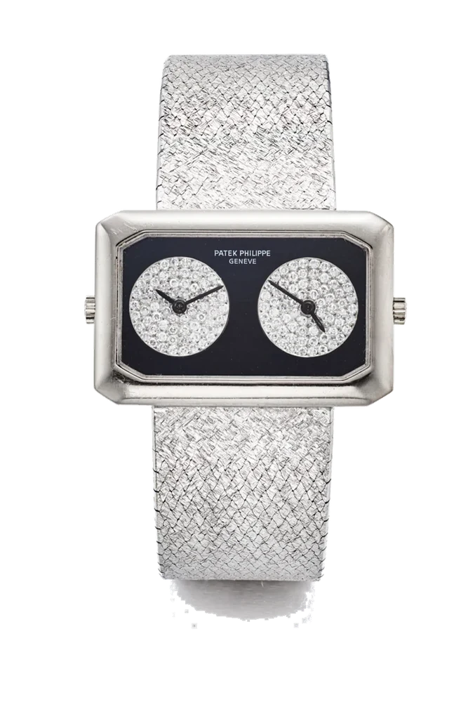 Patek Philippe PATEK PHILIPPE REF. 4404-4, TWO-TIME ZONE, TWO MOVEMENTS, DIAMOND-SET BLACK ONYX DIAL; “DUAL-TIME” SO-CALLED “GEMINI”; 18K WHITE GOLD AND DIAMONDS kol saati