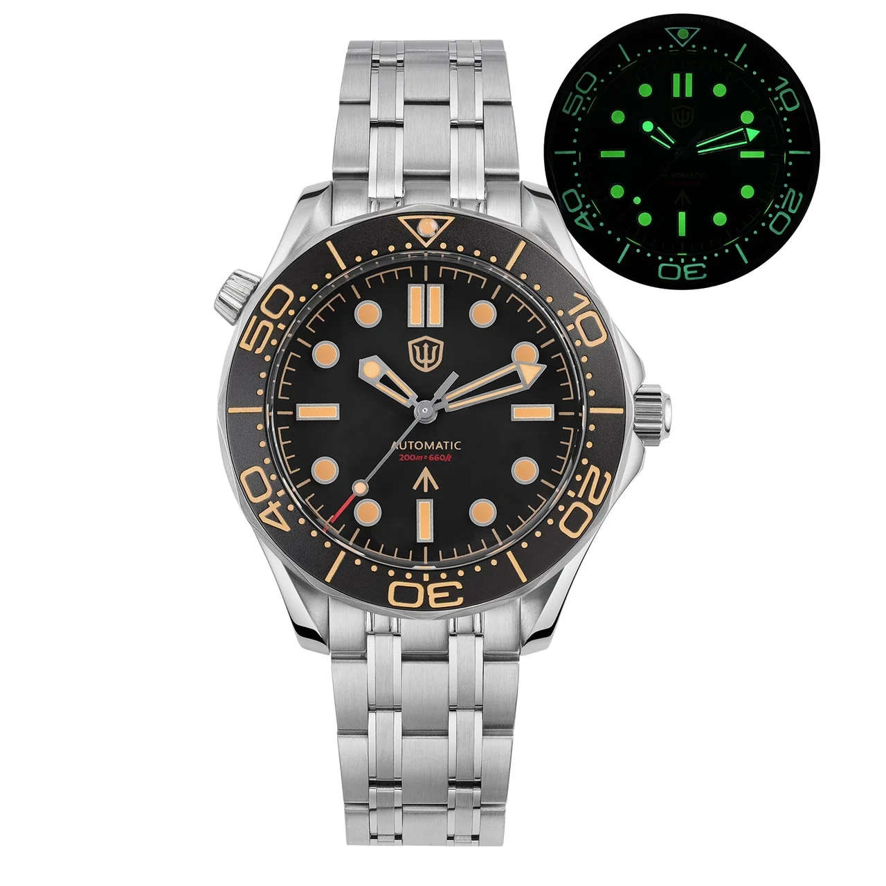 Watchdives Watchdives Watchdives-WD007ST-钢壳海马- 复古黑-带左阀 - 五珠带 39 mm kol saati