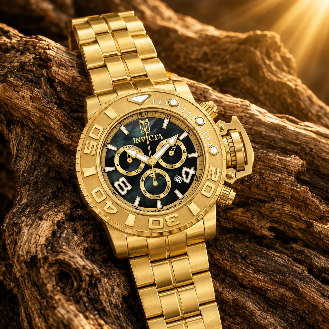 Invicta Vexillor Swiss Ronda Z60 Caliber Watch w/ Mother of Pearl Dial - 58mm, Gold (51318) kol saati