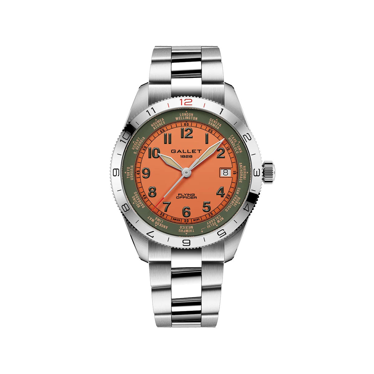 Gallet Flying Officer Automatic Date 40mm - Orange on Bracelet AG1701131O1A1 40 mm kol saati