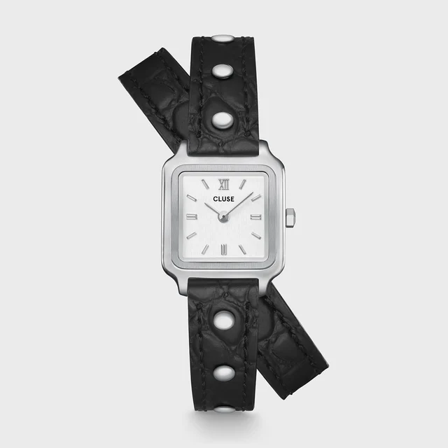 CLUSE Gracieuse Mini Watch Double Leather Black, Studs, Silver Colour CW15508 kol saati