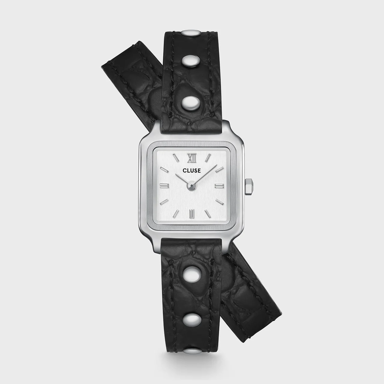 CLUSE Gracieuse Mini Watch Double Leather Black, Studs, Silver Colour CW15508 kol saati
