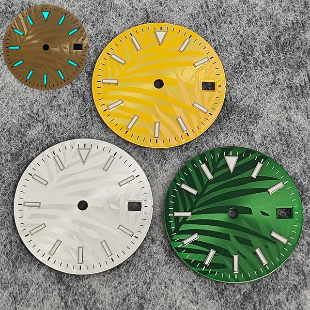 Tandorio leaf Watch Dial Blue Green Luminous for NH35/NH35A/4R/7S Movement 28.5mm Watch Fa