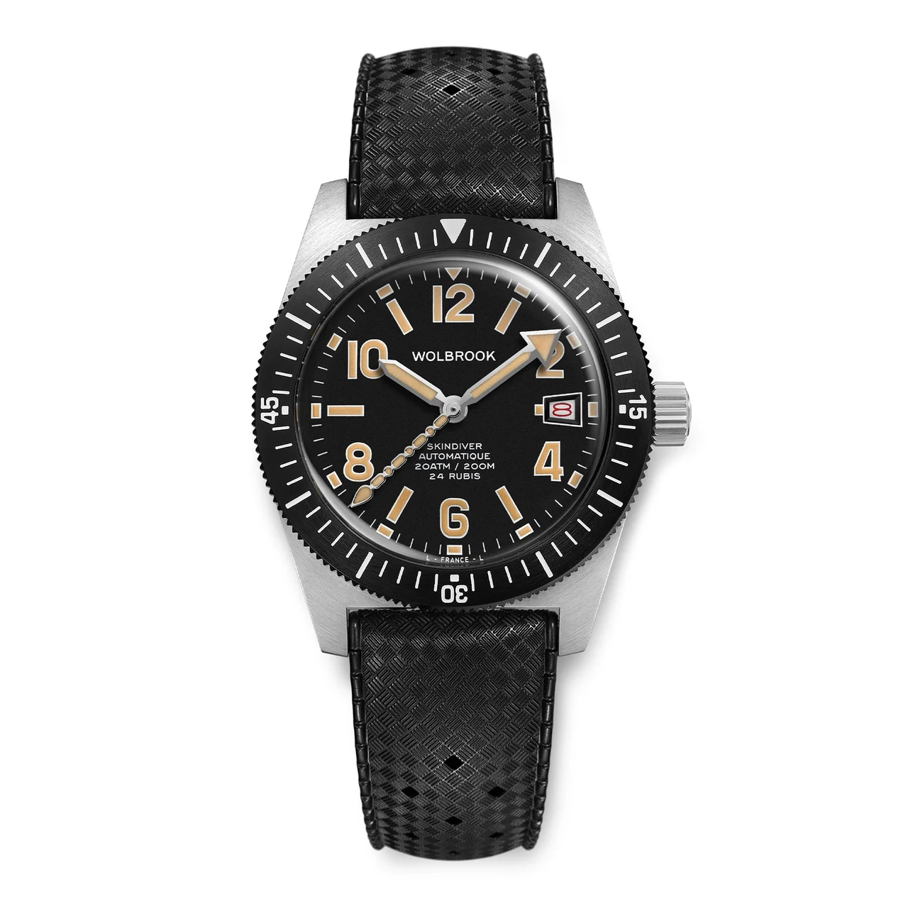 Wolbrook Skindiver Automatic 38 mm Even Numerals Dive Watch - Cédric Dodane Edition 26-SA38E-003-RB1-BLK-STL-CDOD 38 mm kol saati