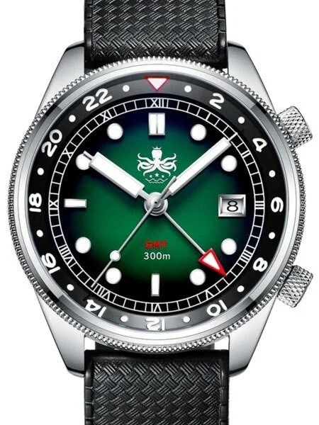 Phoibos Eagle Ray 300-Meter Dual-Time GMT Dive Watch with Double Dome AR Sapphire Crystal