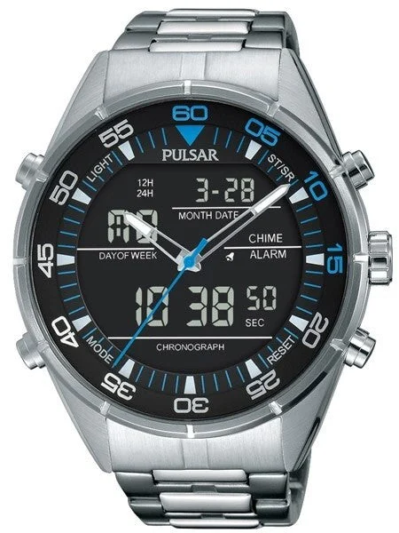 Pulsar The Go Watch with Daily Alarm, Stopwatch, and Hourly Chime #PW6017 46 mm kol saati