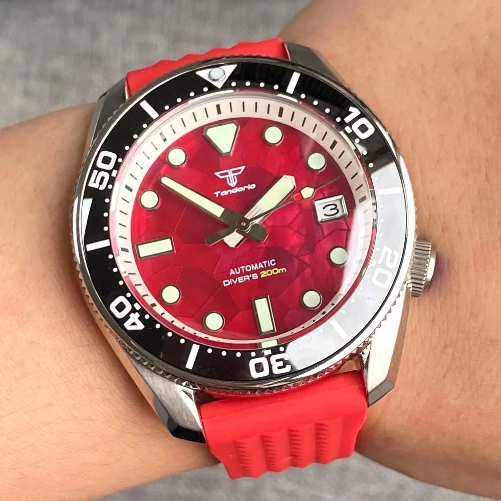 Tandorio Diver TD214R MOP Red Sapphire NH35 42.5MM 20bar 14:200005100#logo A 42.5 mm kol saati