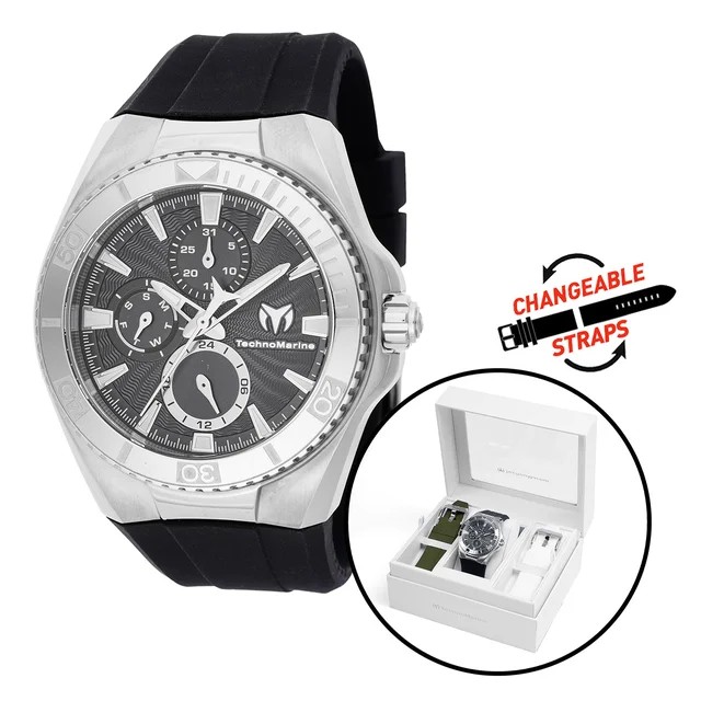 Technomarine Cruise California Watch - 45mm. Black, White, Green with Interchangeable Stra