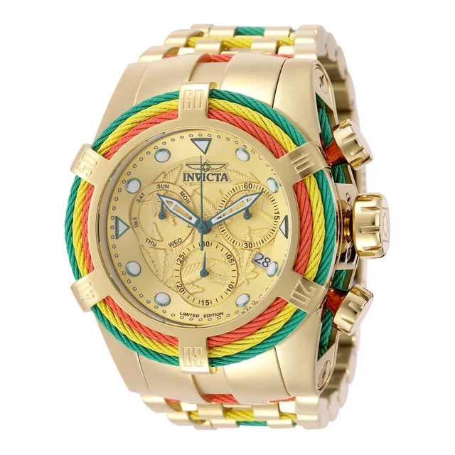 Invicta Bolt One Love Swiss Ronda Z60 Caliber Watch - 53mm. Green. Yellow. Red. Gold (5012