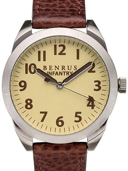 Benrus Stainless Steel, Military-Inspired Quartz Infantry Watch #BR021D 41 mm kol saati