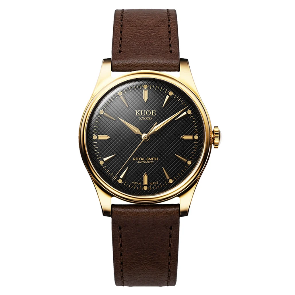 Kuoe Royal Smith 90-006 Automatic 35mm Watch with Black Dial #RS90006C-GD-BK-IT-DBR 35 mm kol saati