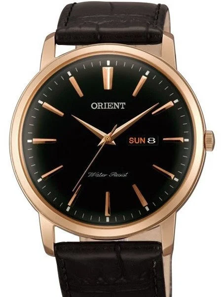 Orient Capital Quartz Rose Goldtone Dress Watch with Day and Date #UG1R004B kol saati