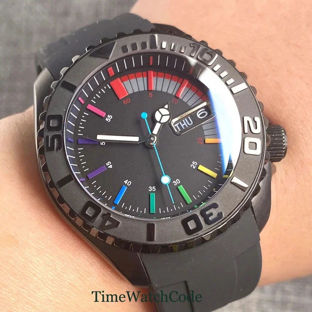 Tandorio Yacht Master TD269 PVD Black 41mm 20ATM Diver Automatic Watch NH36 Sapphire Day-Date Watch 14:200005100#black dial 41 mm kol saati