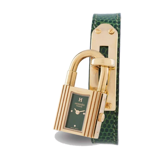 Hermes Ref.3901 Kelly-cadenas, Gold Plated, Green Dial kol saati
