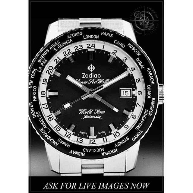 Zodiac Super Sea Wolf World Time GMT Black 210000073976 kol saati