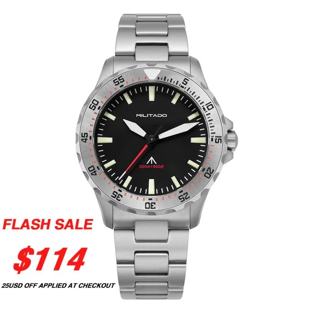 Cronos Watch Store Militado ML16 39mm Sapphire Quartz Field Diver Watch Militado-ML16-黑面钢圈