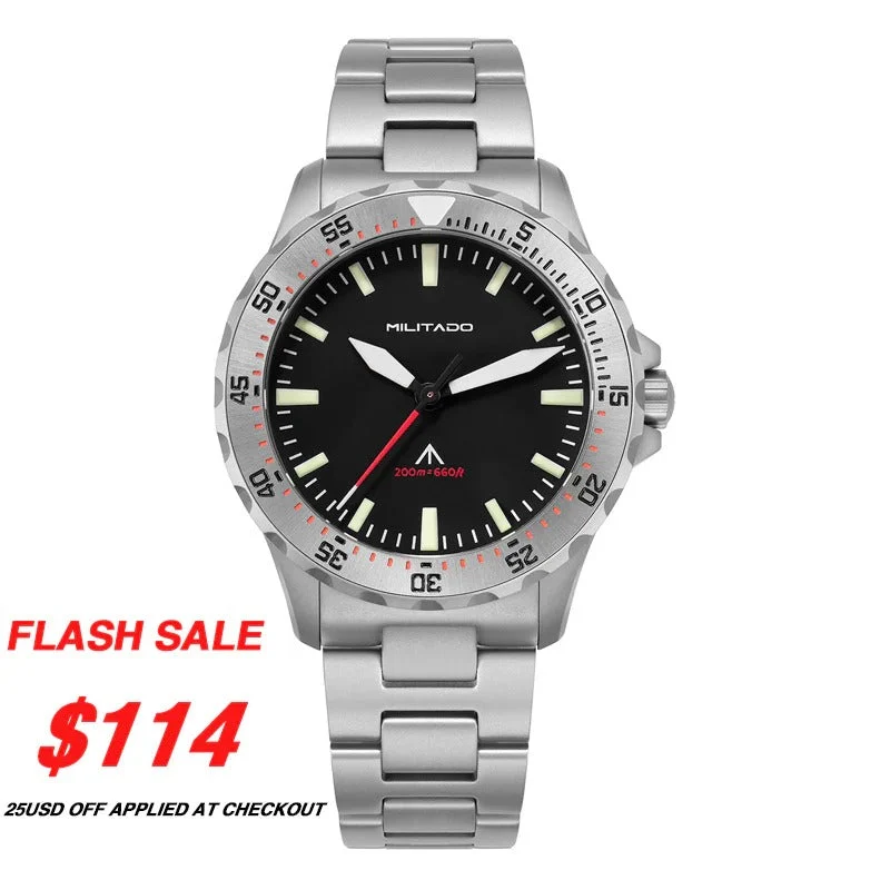 Cronos Watch Store Militado ML16 39mm Sapphire Quartz Field Diver Watch Militado-ML16-黑面钢圈-无历-钢带(成本375元) 39 mm kol saati