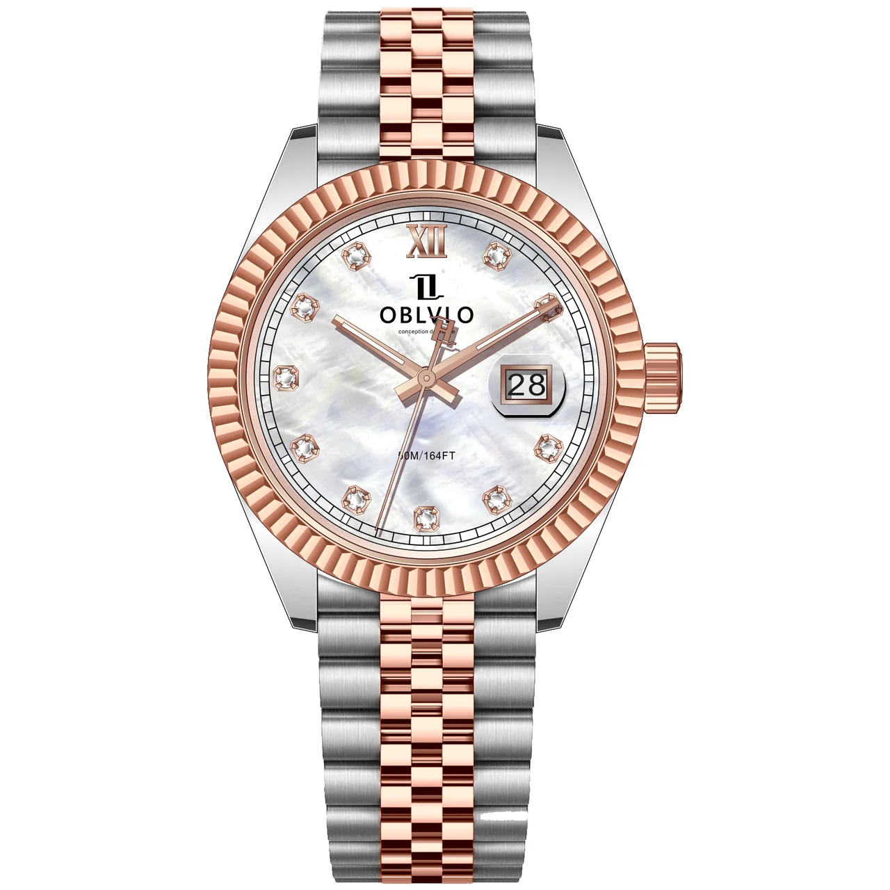 OBLVLO Gold Steel Strap ,White Dial RX-PE-TWPS RX Series,39mm,Rose Gold Steel Strap ,White Dial RX-PE-TWPS 39 mm kol saati