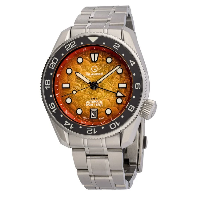 Islander JFK Automatic GMT Watch with Sunset Orange Dial #ISL-356 kol saati