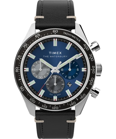 Timex Waterbury Traditional Chronograph 41mm Leather Strap Watch TW2Y18600 kol saati