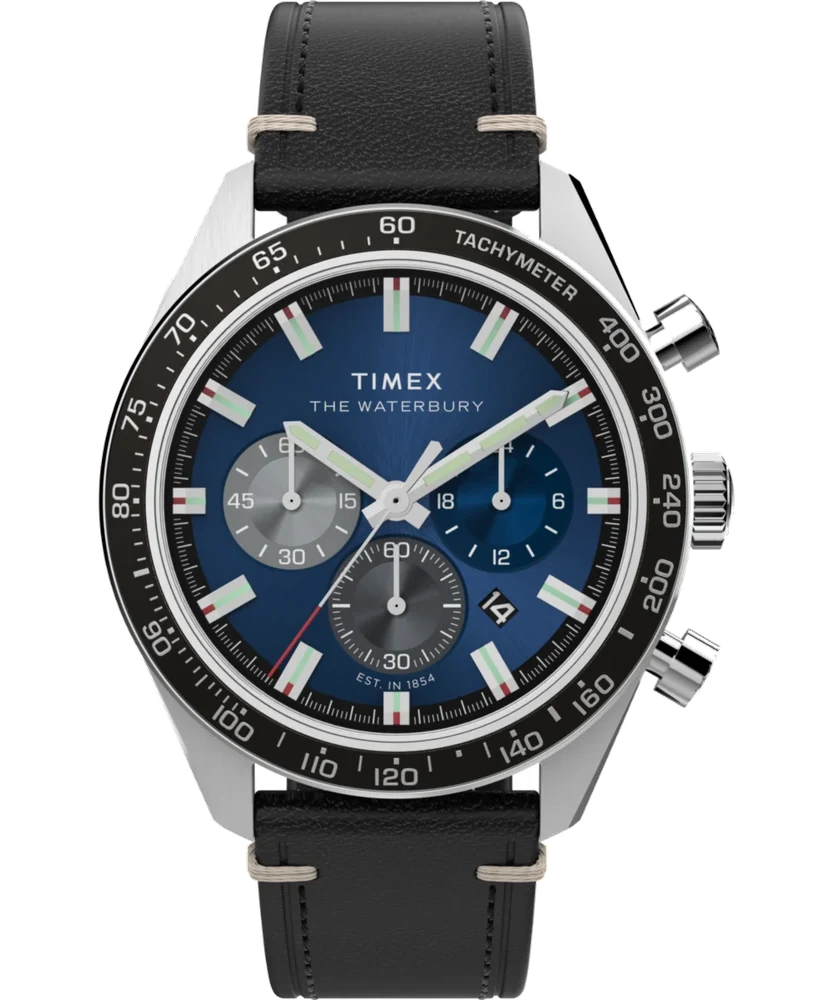 Timex Waterbury Traditional Chronograph 41mm Leather Strap Watch TW2Y18600 41 mm kol saati