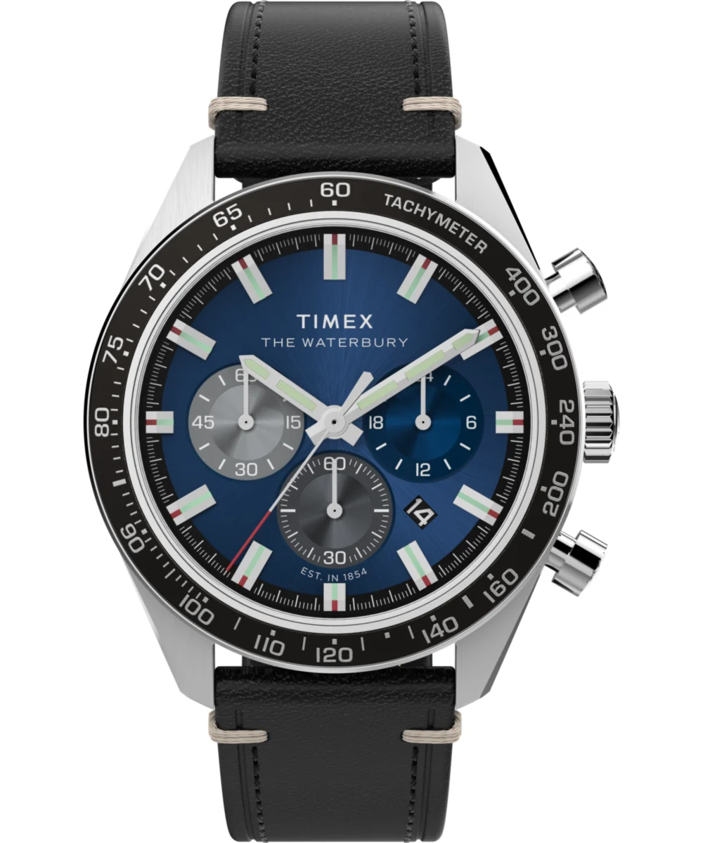 Timex Waterbury Traditional Chronograph 41mm Leather Strap Watch TW2Y18600VQ 41 mm kol saati