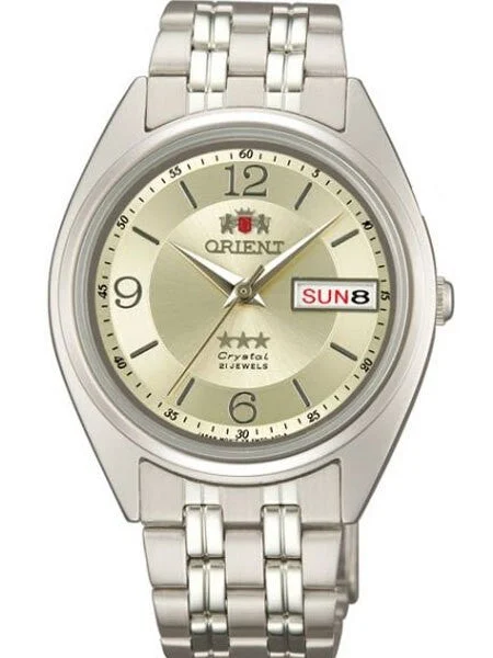 Orient Automatic Watch with Champagne Dial, Day-Date and SS Bracelet #AB0000EC 36 mm kol saati