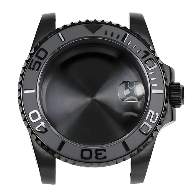 Tandorio Black PVD Yacht master bezel Steel Black Matte Waterproof Watch Case With Sapphir