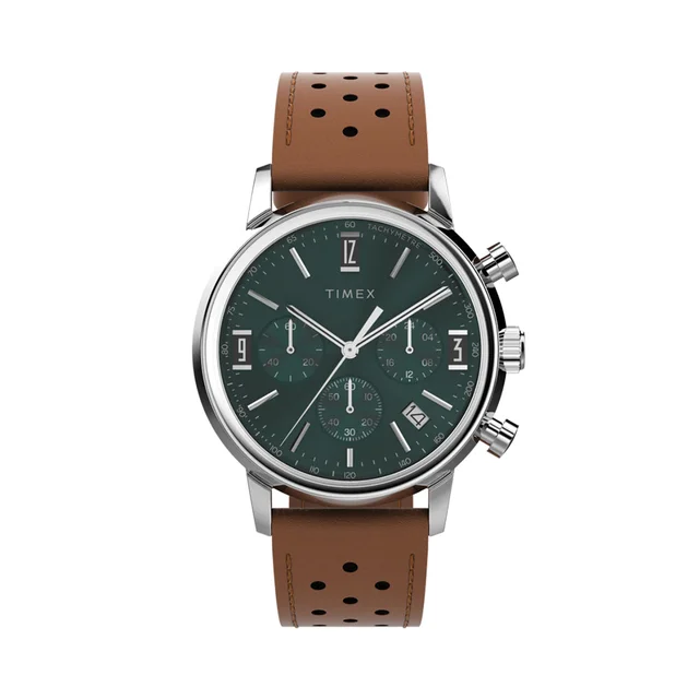 Timex Marlin® Chronograph Tachymeter 40mm - Green on Leather Strap TW2W10100VQ kol saati
