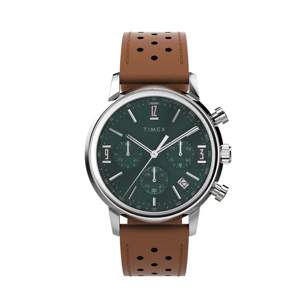 Timex Marlin® Chronograph Tachymeter 40mm - Green on Leather Strap TW2W10100VQ 40 mm kol saati