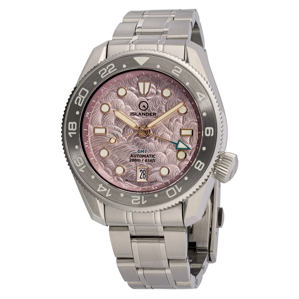 Islander JFK Automatic GMT Watch with Cherry Blossom Dial #ISL-337 42 mm kol saati