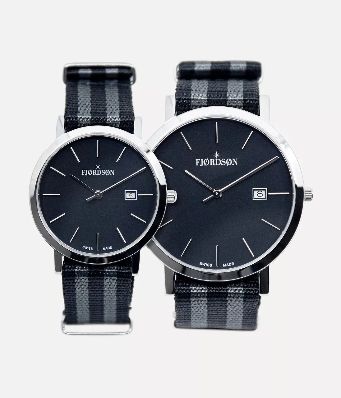 Fjordson Black Dial With Black & Grey Nato Strap - Matching Cou #91 | Black Dial With Black & Grey Nato Strap - Matching Cou 32 mm kol saati